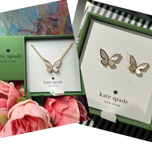 *NWT* Betsey Johnson Mother of Pearl Butterfly Earrings and Necklace Set